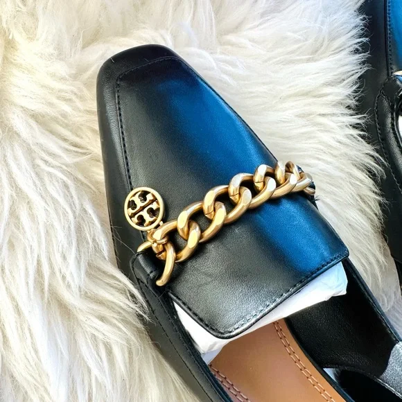 Tory Burch Perfect Black Slingback Loafers with Gold Chain - Picture 5 of 7